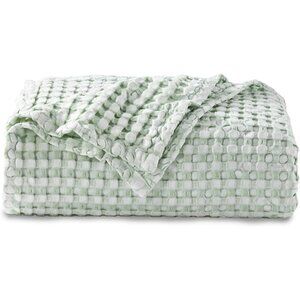 COTTON Waffle Weave Bamboo Blanket King Size Sage Soft Lightweight Bed Blanket